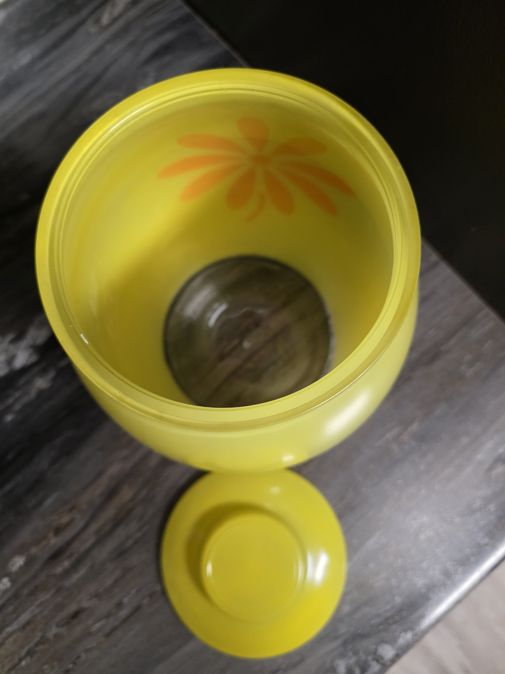 1960s Bartlett Collins Yellow Cookie Jar with Orange, Retro Daisy - Flower Power - Picture 5 of 9